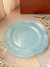 Large Blue Opalescent Textured Glass 5-Petal Scalloped Plate