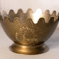 Large Brass Crown Scalloped Etched Floral Footed Bowl
