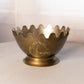 Large Brass Crown Scalloped Etched Floral Footed Bowl