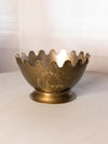 Large Brass Crown Scalloped Etched Floral Footed Bowl