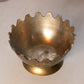 Large Brass Crown Scalloped Etched Floral Footed Bowl