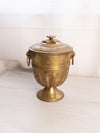 Large Brass Lidded Dish with Flower Finial and Lion Head Handles