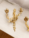 Large Brass Wall Double Candleholder Sconce with Floral Designs