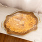 Vintage Large Marquetry Floral Wood Veneer Tray with Gold-Tone Details