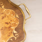 Vintage Large Marquetry Floral Wood Veneer Tray with Gold-Tone Details