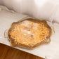 Vintage Large Marquetry Floral Wood Veneer Tray with Gold-Tone Details