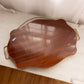 Vintage Large Marquetry Floral Wood Veneer Tray with Gold-Tone Details