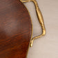 Vintage Large Marquetry Floral Wood Veneer Tray with Gold-Tone Details