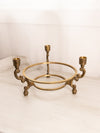 Large Circular Brass Bowl Stand with 3 Taper Candleholders