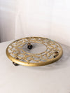 Large Circular Brass Floral Plant Stand with Casters