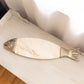 Large Cream Marble Stone and Silver Tone Metal Fish Tray