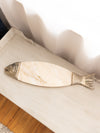 Large Cream Marble Stone and Silver Tone Metal Fish Tray