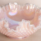 Large Fenton Pink Iridescent Silver Crest Hobnail Bowl
