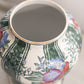 Large Floral Green & White Striped Ceramic Lidded Jar