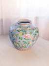Large Light Blue Colorful Ceramic Floral Vase