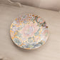 Large Gold Ceramic Plate with Pink, Purple, and Green Floral Details