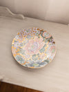 Large Gold Ceramic Plate with Pink, Purple, and Green Floral Details