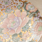 Large Gold Ceramic Plate with Pink, Purple, and Green Floral Details