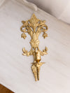 Large Gold Tone Brass Wall Sconce with Floral Designs