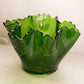 Vintage Large Green Glass Tulip Floral Textured Bowl