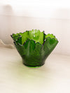 Vintage Large Green Glass Tulip Floral Textured Bowl