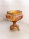 Muted Red Brown Alabaster Stone Compote with Gold Tone Accents