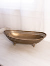 Large Oval Brass Bowl with Cutout Upper Edge and 4 Fancy Toes
