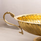 Large Oval Brass Footed Bowl with Fish Handles and Linear Details