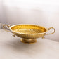 Large Oval Brass Footed Bowl with Fish Handles and Linear Details