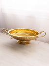 Large Oval Brass Footed Bowl with Fish Handles and Linear Details