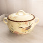 Large Oval Yellow Ceramic Lidded Bird and Floral Handled Dish