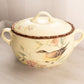 Large Oval Yellow Ceramic Lidded Bird and Floral Handled Dish