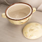 Large Oval Yellow Ceramic Lidded Bird and Floral Handled Dish