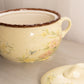 Large Oval Yellow Ceramic Lidded Bird and Floral Handled Dish
