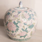 Large Pink and Green Floral Ceramic Lidded Ginger Jar