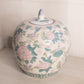 Large Pink and Green Floral Ceramic Lidded Ginger Jar