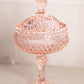 Large Pink Glass Pedestal Lidded Dish with Diamond Point Design