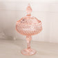 Large Pink Glass Pedestal Lidded Dish with Diamond Point Design