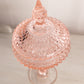 Large Pink Glass Pedestal Lidded Dish with Diamond Point Design