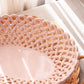 Large Pink Woven Oval Ceramic Basket Bowl Made in Portugal