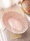 Large Pink Woven Oval Ceramic Basket Bowl Made in Portugal