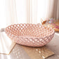 Large Pink Woven Oval Ceramic Basket Bowl Made in Portugal