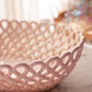 Large Pink Woven Oval Ceramic Basket Bowl Made in Portugal