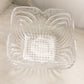 Large Square Clear Crystal Glass Bowl with Etched Floral Designs