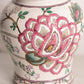 Large White Ceramic Lidded Pink Green Floral Ginger Jar