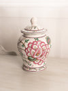 Large White Ceramic Lidded Pink Green Floral Ginger Jar
