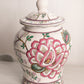 Large White Ceramic Lidded Pink Green Floral Ginger Jar