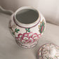 Large White Ceramic Lidded Pink Green Floral Ginger Jar