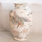 Large White Ceramic Vase with Bird and Floral Details