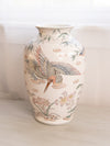Large White Ceramic Vase with Bird and Floral Details